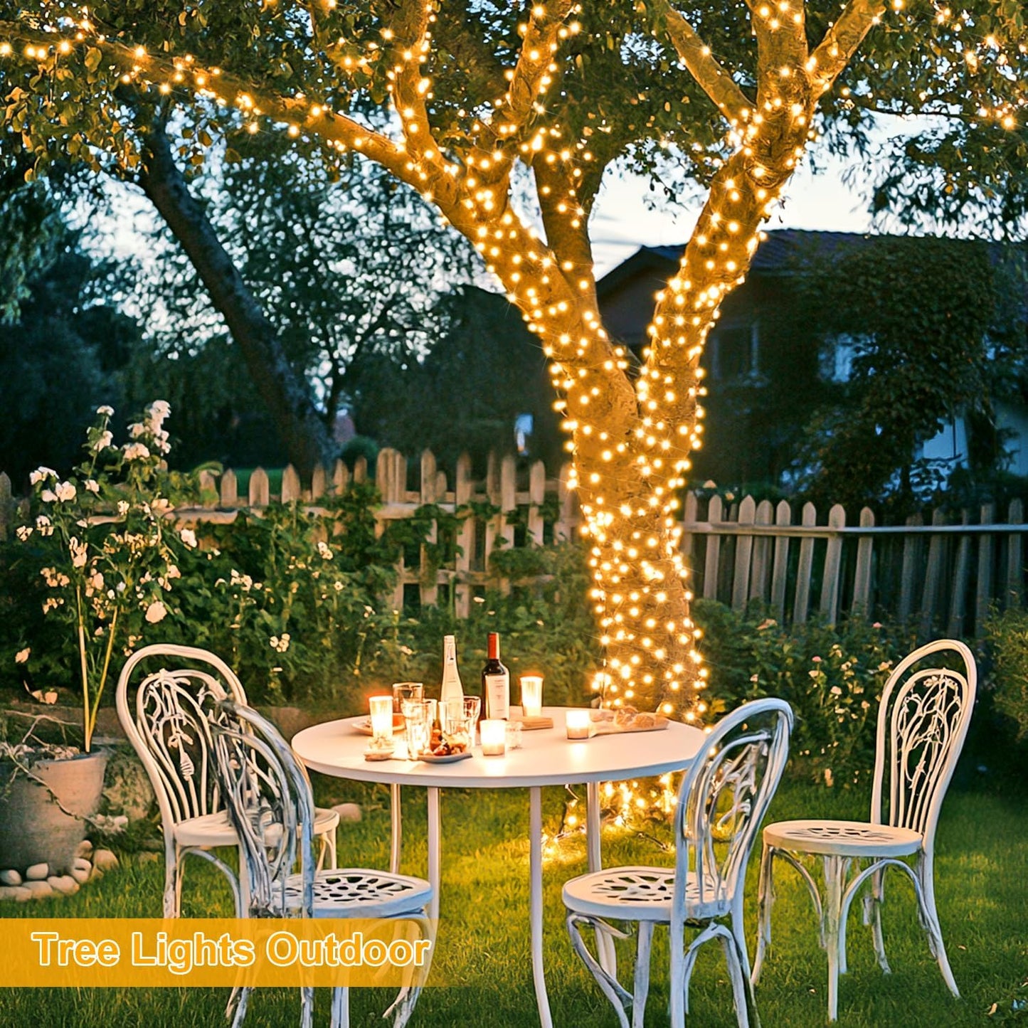 168FT 600 LED String Lights Outdoor Indoor Christmas String Lights Plug in Warm White Tree Lights for outside Bedroom Wedding Party Holiday Classroom Decorations
