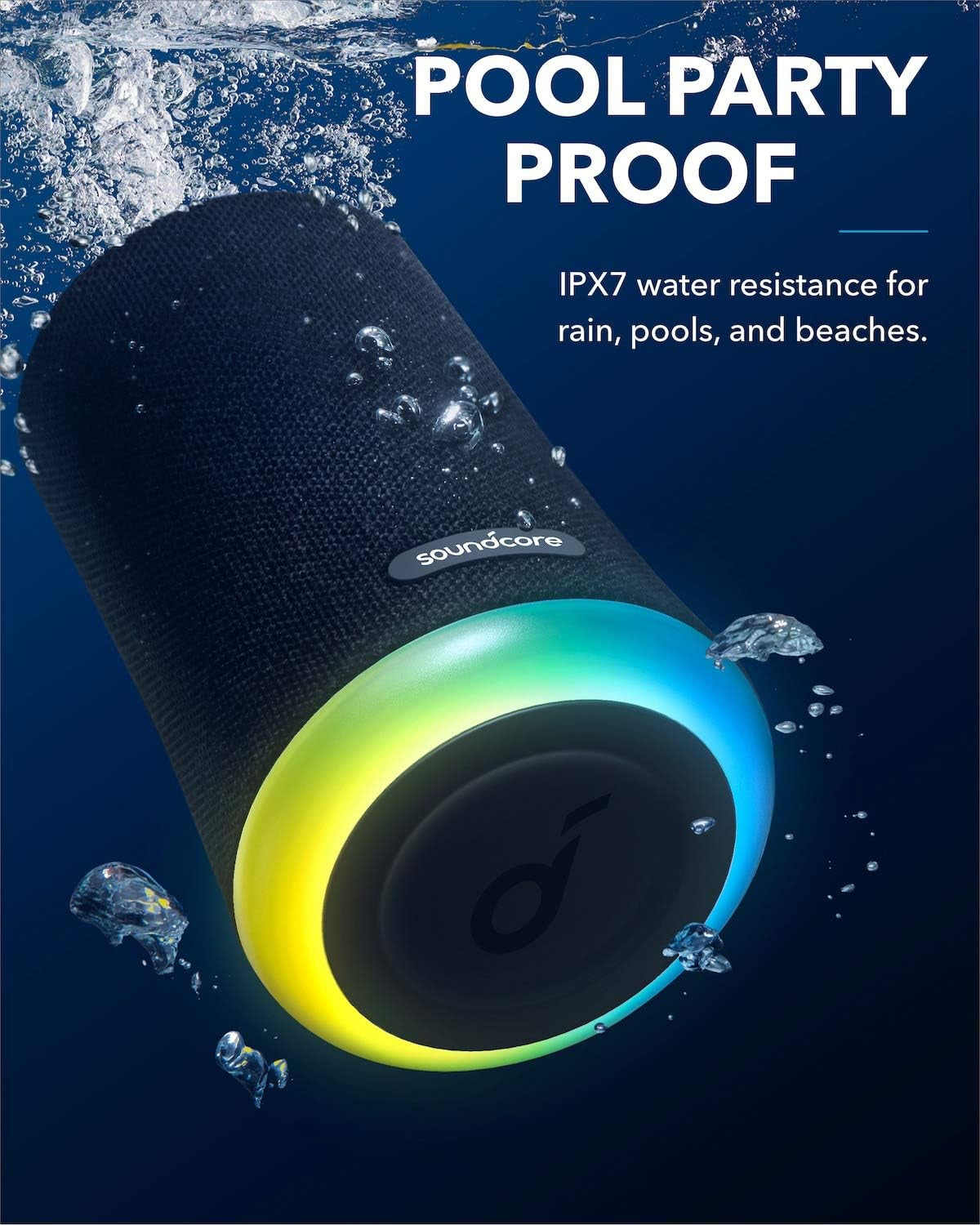 by Upgraded Flare Mini Bluetooth Speaker, Outdoor Bluetooth Speaker, IPX7 Waterproof for Outdoor Parties, LED Light Show with 360° Sound and Bassup Technology, App
