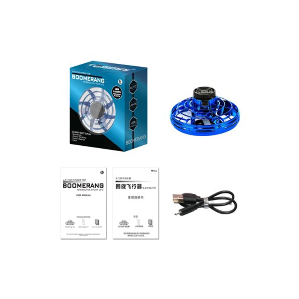 Flying Spinner Mini UFO Drone for Kids, Flying Fidget Spinner UFO Toy Drone, Flying Orb Ball Hand Operated with 360 ° Rotating and LED Lights for Adult and Kids (Blue)