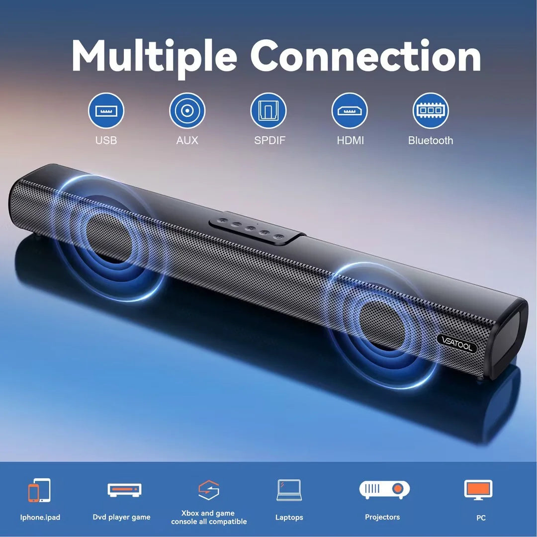 Barra de Som 2.1 Canais com Subwoofer Integrado 50W | Som Surround 3D para TV | HDMI ARC, Bluetooth, Óptico, USB, AUX