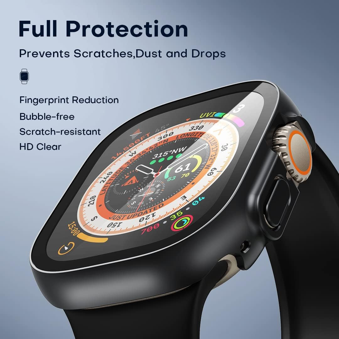 2 Pack Hard PC Case for Apple Watch Ultra 2 / Ultra 49Mm with Tempered Glass Screen Protector, Ultra-Thin All around Protective Touch Sensitive Glass Screen Cover for Iwatch 49Mm, Black