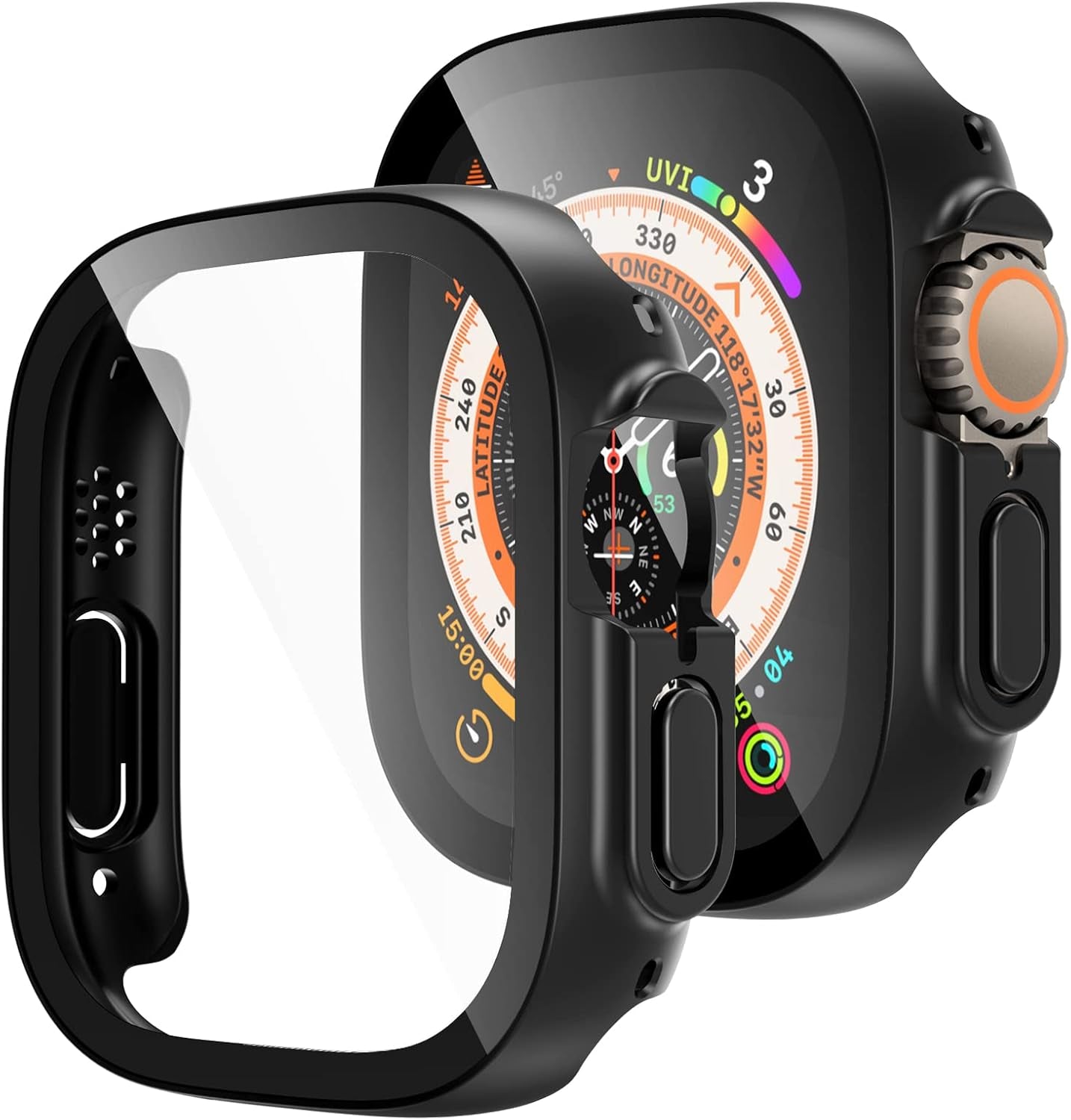 2 Pack Hard PC Case for Apple Watch Ultra 2 / Ultra 49Mm with Tempered Glass Screen Protector, Ultra-Thin All around Protective Touch Sensitive Glass Screen Cover for Iwatch 49Mm, Black