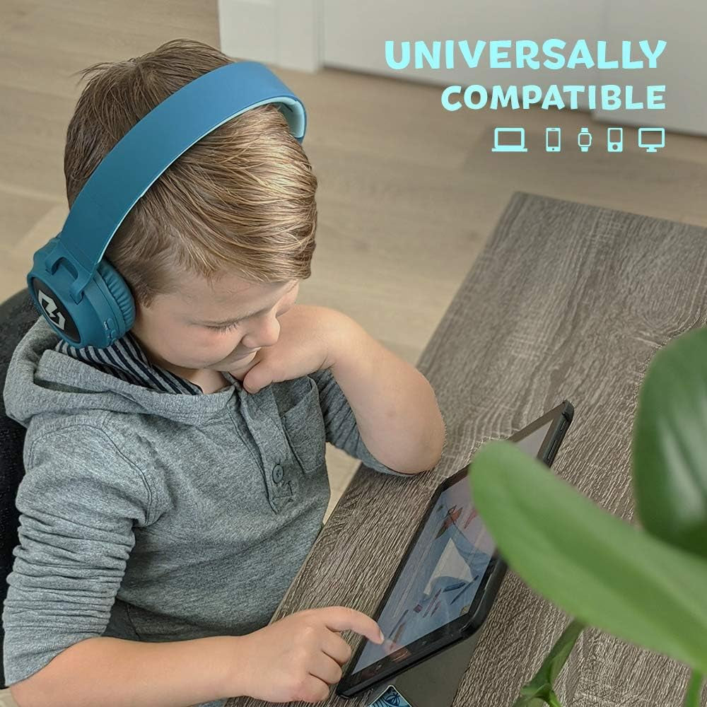 Kids Headphones Wireless, Bluetooth Headphones for Kids over Ear, LED Lights, 85Db Safe Volume Limit, Foldable, Micro SD Mode, Built-In and Line-In Microphone for Phones,Tablets,Laptop