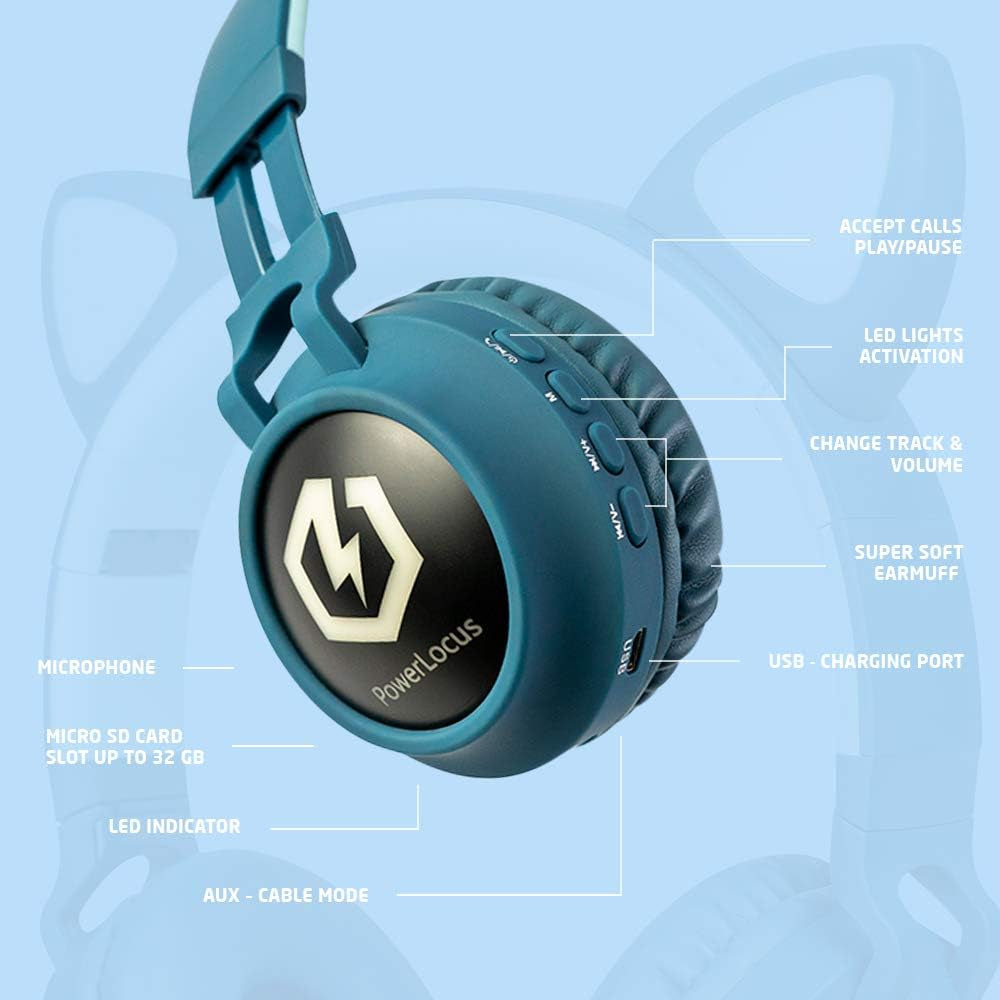 Kids Headphones Wireless, Bluetooth Headphones for Kids over Ear, LED Lights, 85Db Safe Volume Limit, Foldable, Micro SD Mode, Built-In and Line-In Microphone for Phones,Tablets,Laptop
