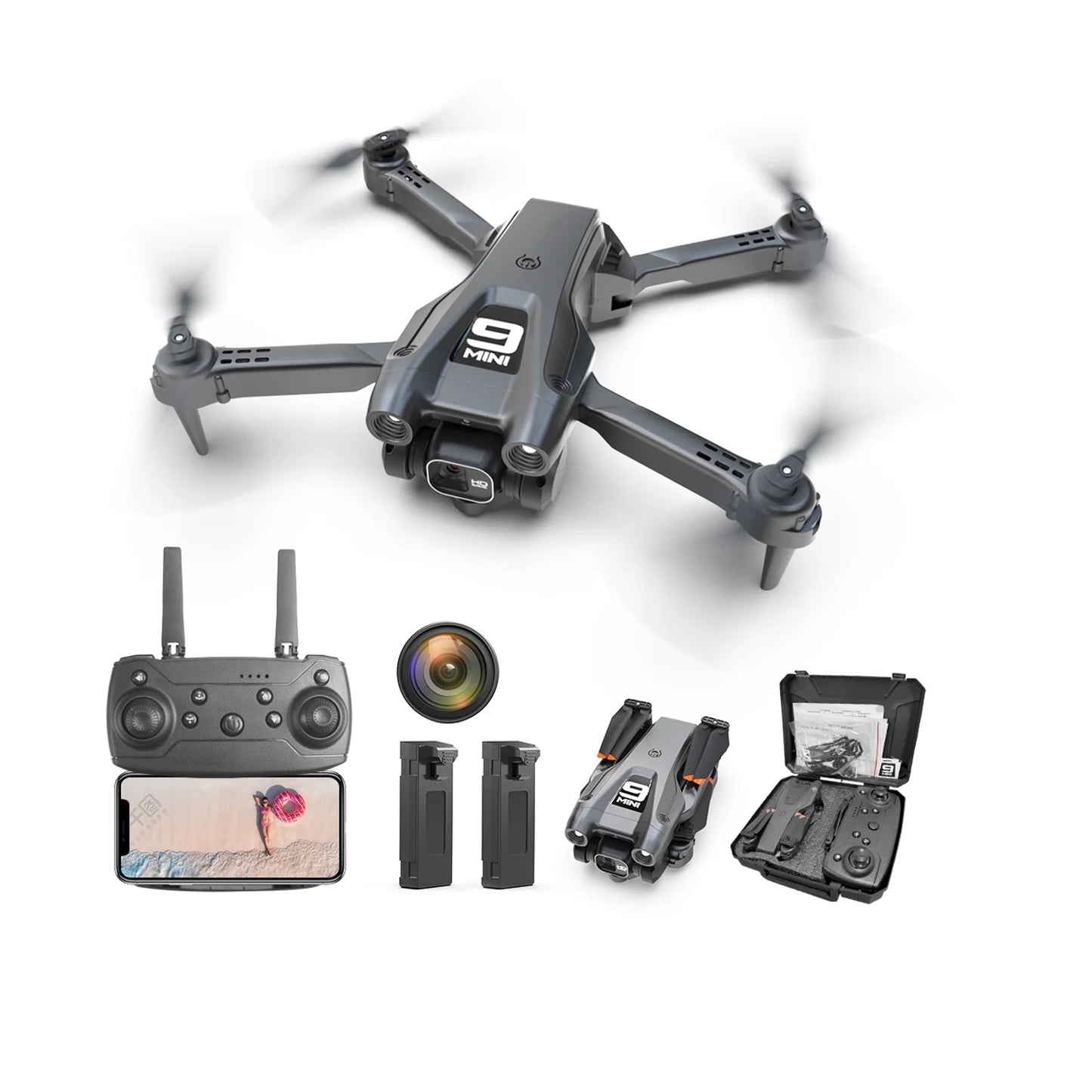 RC Drone, HD Camera, Quadcopter, High Speed Brushless Motor, Altitude Hold, Waypoint Fly, 2 X 1800Mah Batteries, 30 Min Flight, Carrying Case, Black