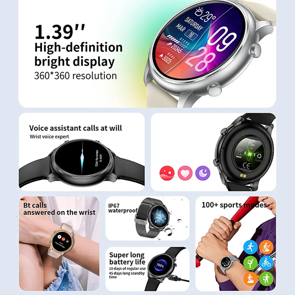 Smartwatch Fits for Android and Iphone, 1.39-Inch Fitness Tracker with Bluetooth (Answer/Make Calls) for Men and Women, Alloy Black