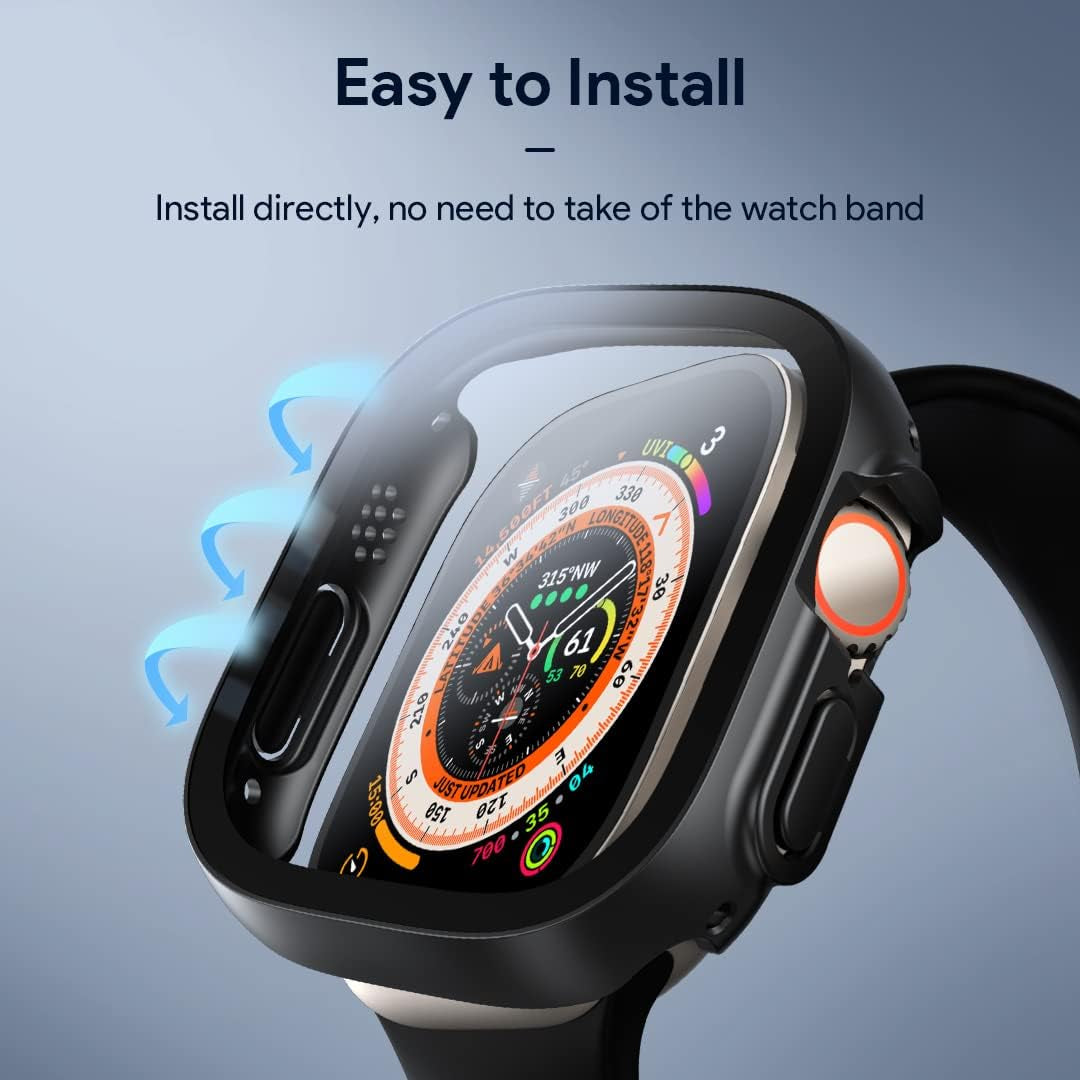 2 Pack Hard PC Case for Apple Watch Ultra 2 / Ultra 49Mm with Tempered Glass Screen Protector, Ultra-Thin All around Protective Touch Sensitive Glass Screen Cover for Iwatch 49Mm, Black