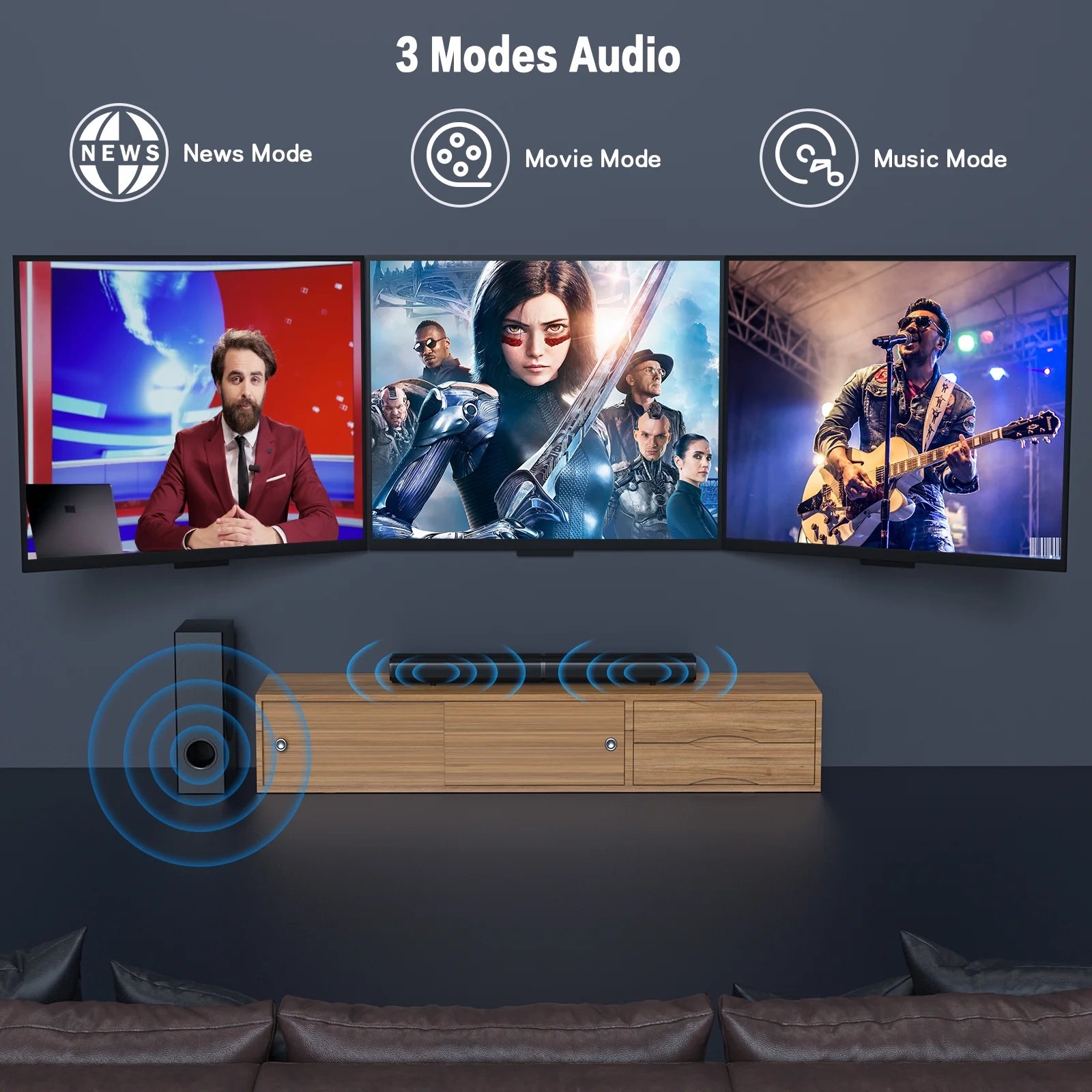 4.1Ch Sound Bar with Subwoofer, 120W Separable Sound Bar for TV with 4 Drivers, Usb/Aux/Coaxial/Optical/Hdmi/Bluetooth Connect, 2-In-1 Detachable Sound Bar for Speaker