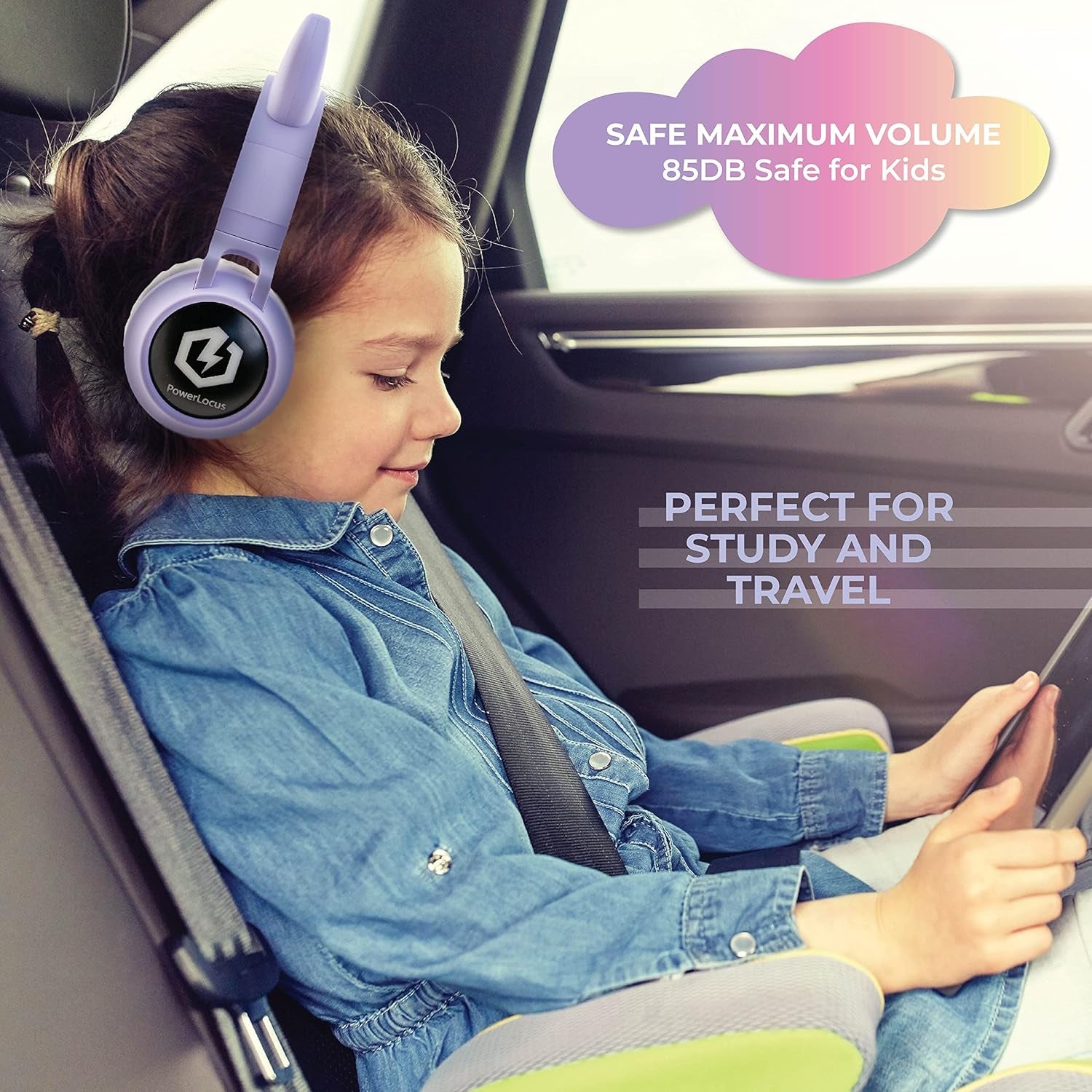 Kids Cat Ear Headphones, Bluetooth 5.3 Wireless, LED Lights, Safe Volume Limit, Micro SD/TF, for Ipad, Tablet, Travel (Purple)