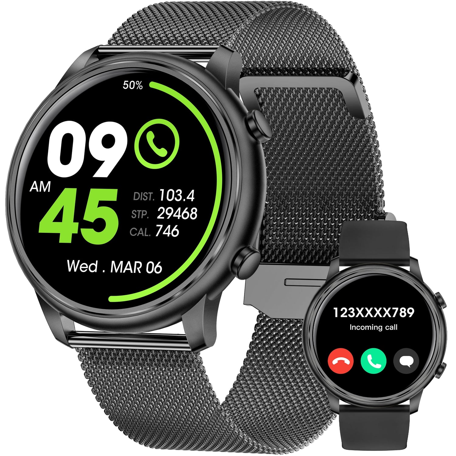Smartwatch Fits for Android and Iphone, 1.39-Inch Fitness Tracker with Bluetooth (Answer/Make Calls) for Men and Women, Alloy Black
