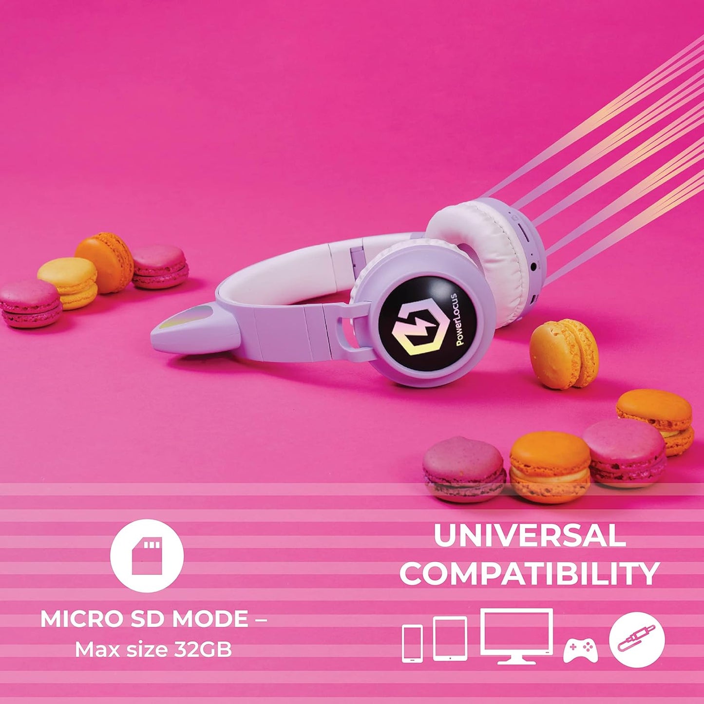 Kids Cat Ear Headphones, Bluetooth 5.3 Wireless, LED Lights, Safe Volume Limit, Micro SD/TF, for Ipad, Tablet, Travel (Purple)