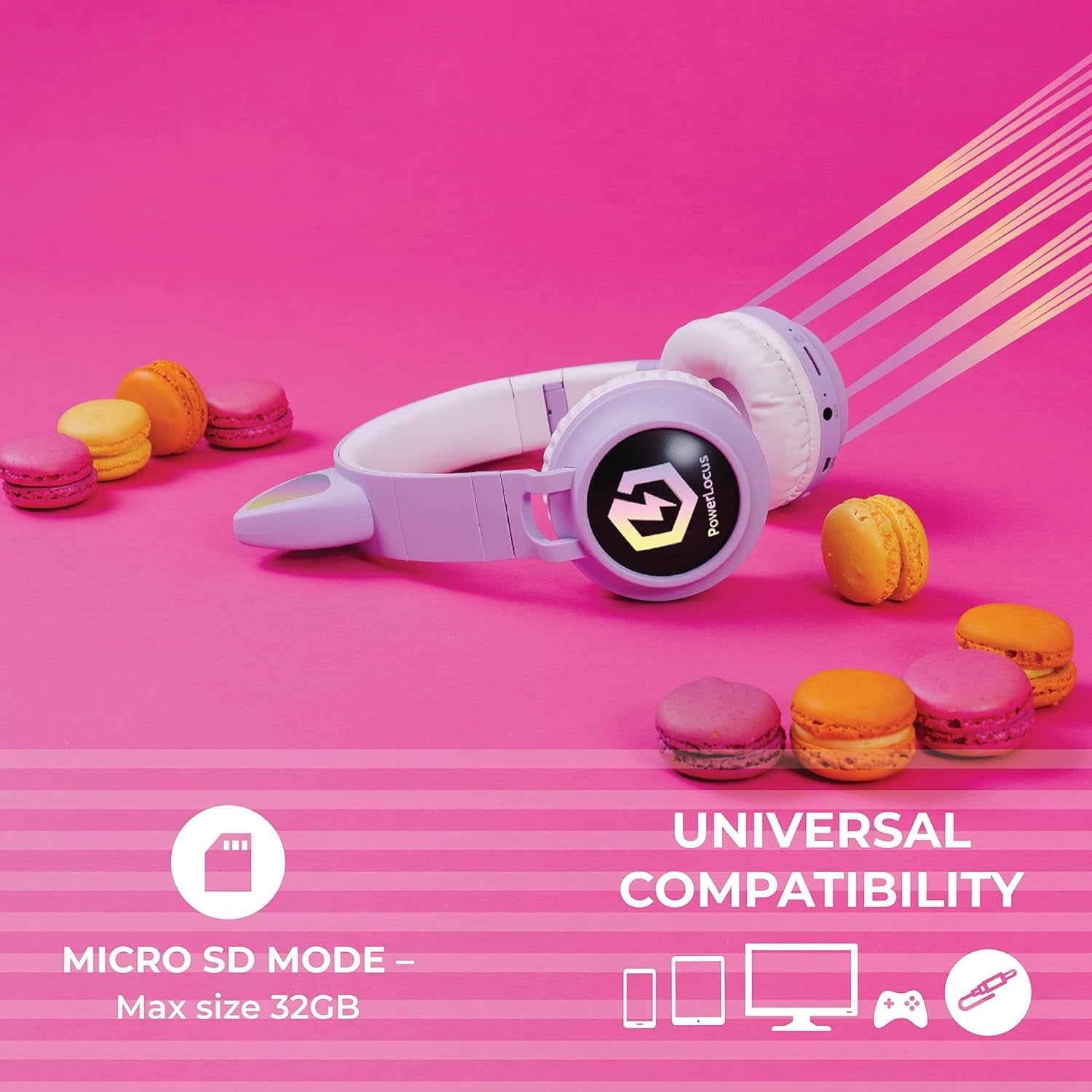 Kids Cat Ear Headphones, Bluetooth 5.3 Wireless, LED Lights, Safe Volume Limit, Micro SD/TF, for Ipad, Tablet, Travel (Purple)
